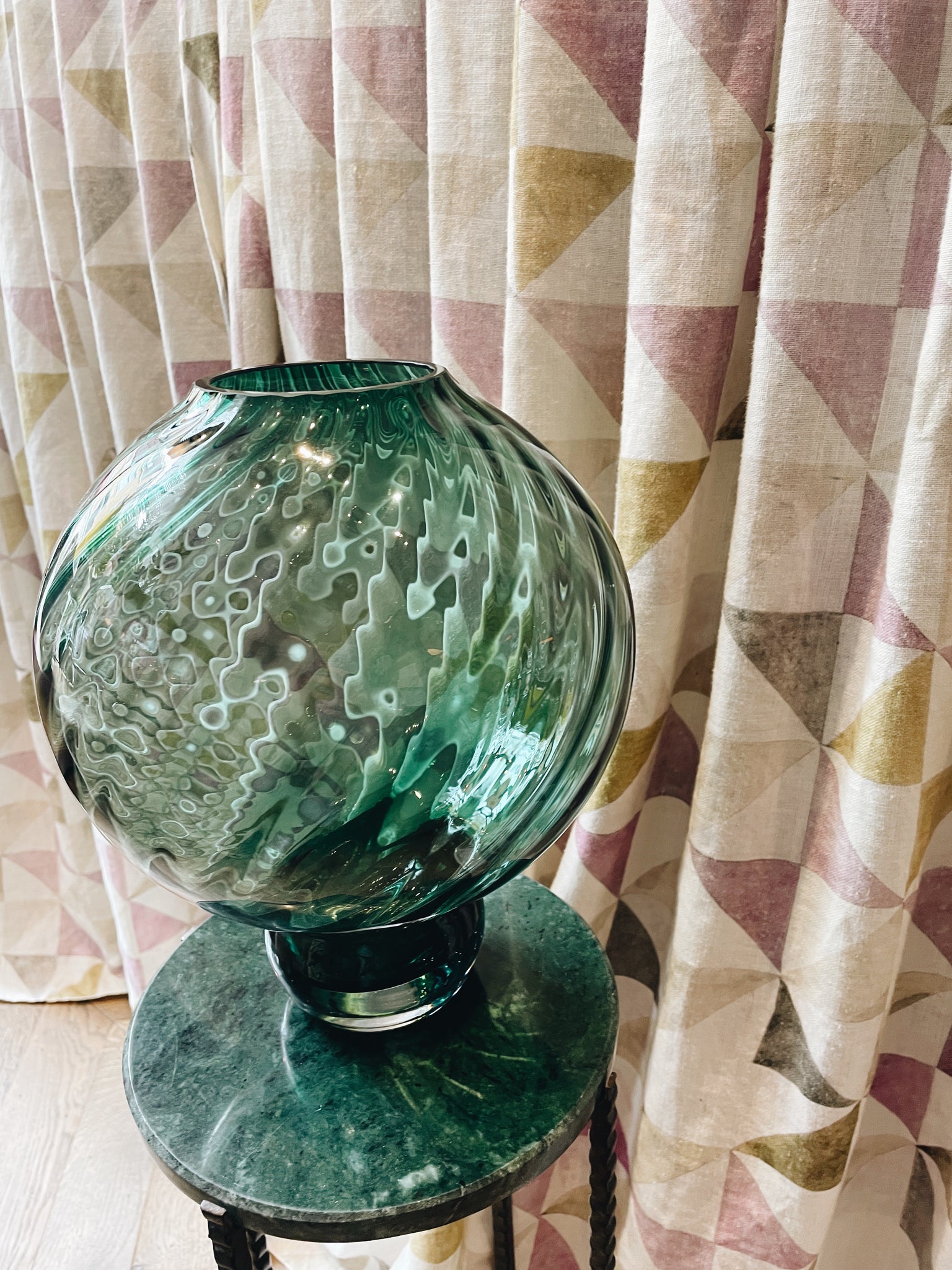 Vase Green Glass Round