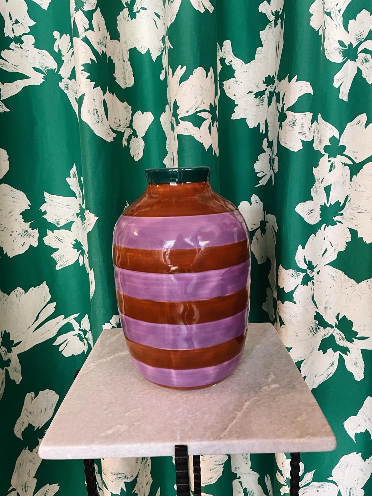 Red and purple striped vase