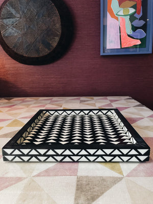 Indian Tray Inlay - Black White Small