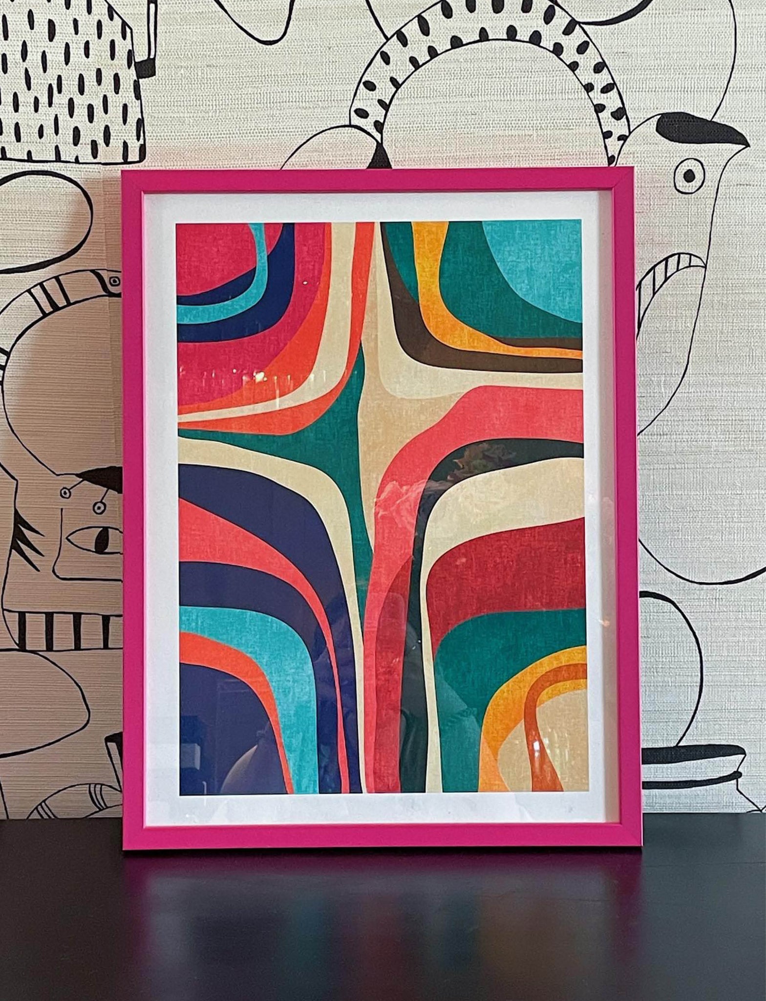 Colourful Abstract artwork with pink frame