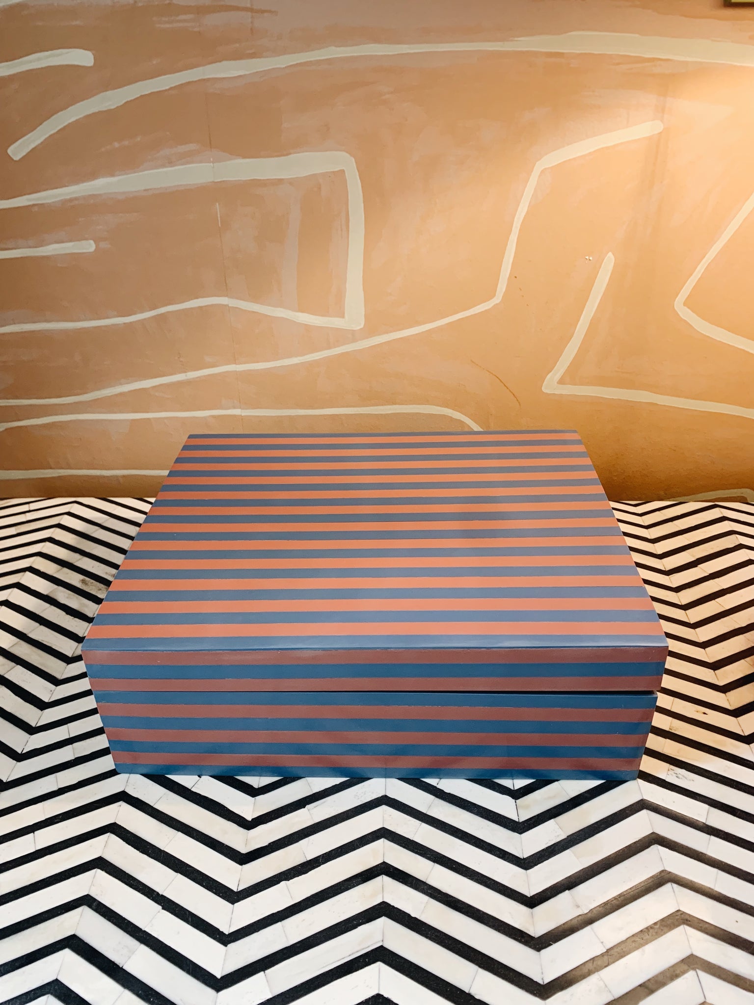Striped Boxes - Dusk Blue / Brown, Large