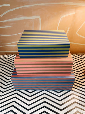 Striped Boxes - Dusk Blue / Brown, Large