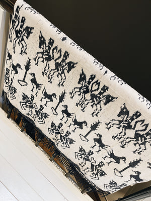 Vintage Ikat Sumba Dark Blue Horses Pattern